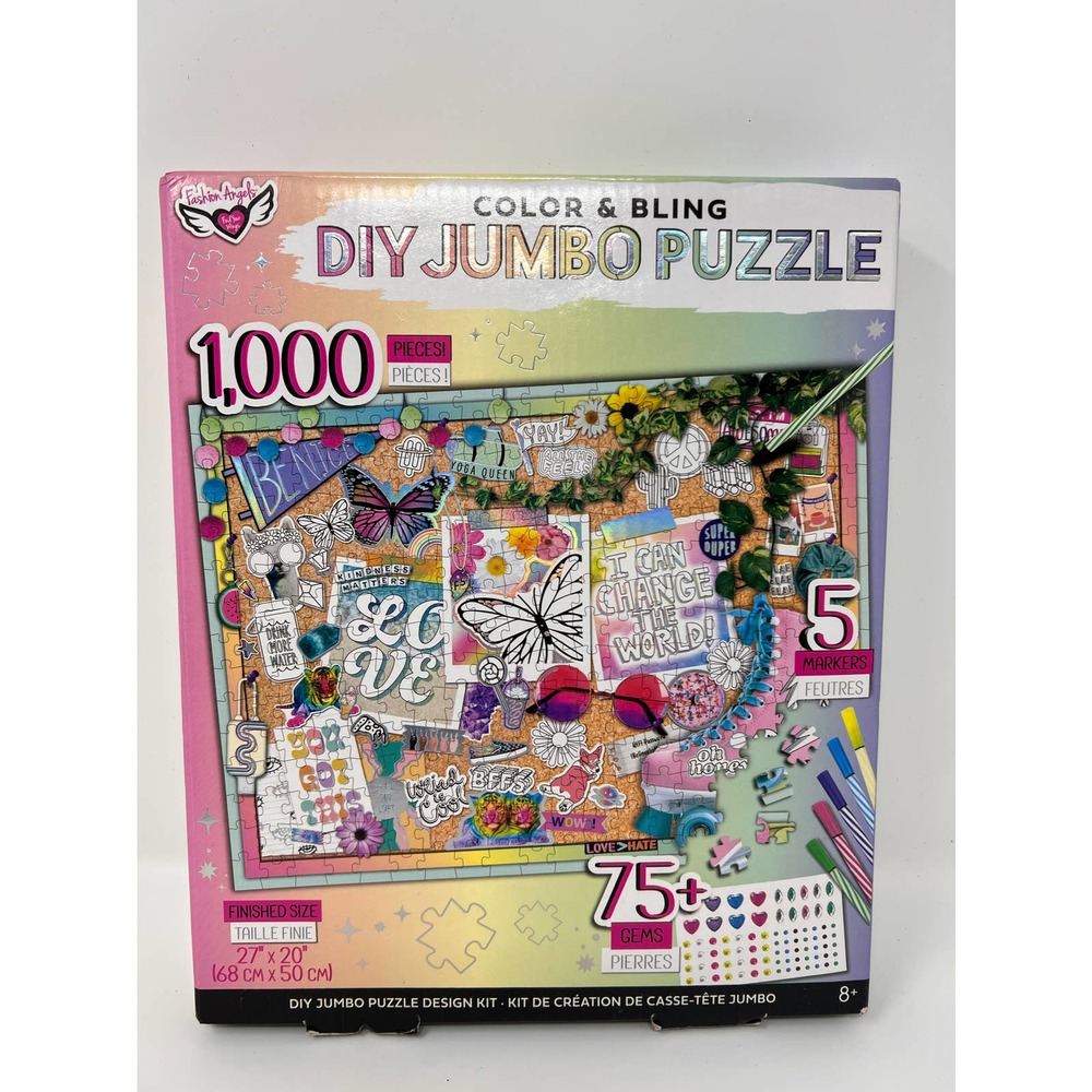 Fashion Angels DIY Jumbo Puzzle‎ Color & Bling 1000 pieces 75+ Gems 5 Markers
